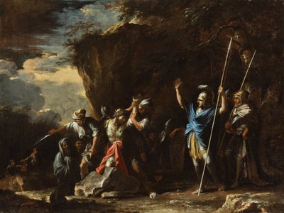 Scene from Greek History: The Deaf-Mute Son of King Croesus Prevents the Persians from Killing His Father by Salvator Rosa